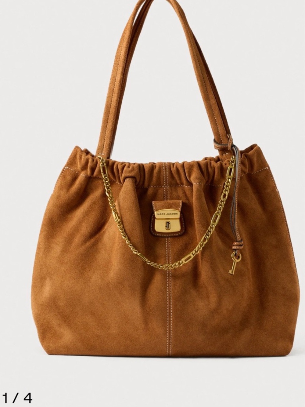 Marc Jacobs Cognac Suede Ruched Tote with Gold-Tone Accent - Picture 3 of 8